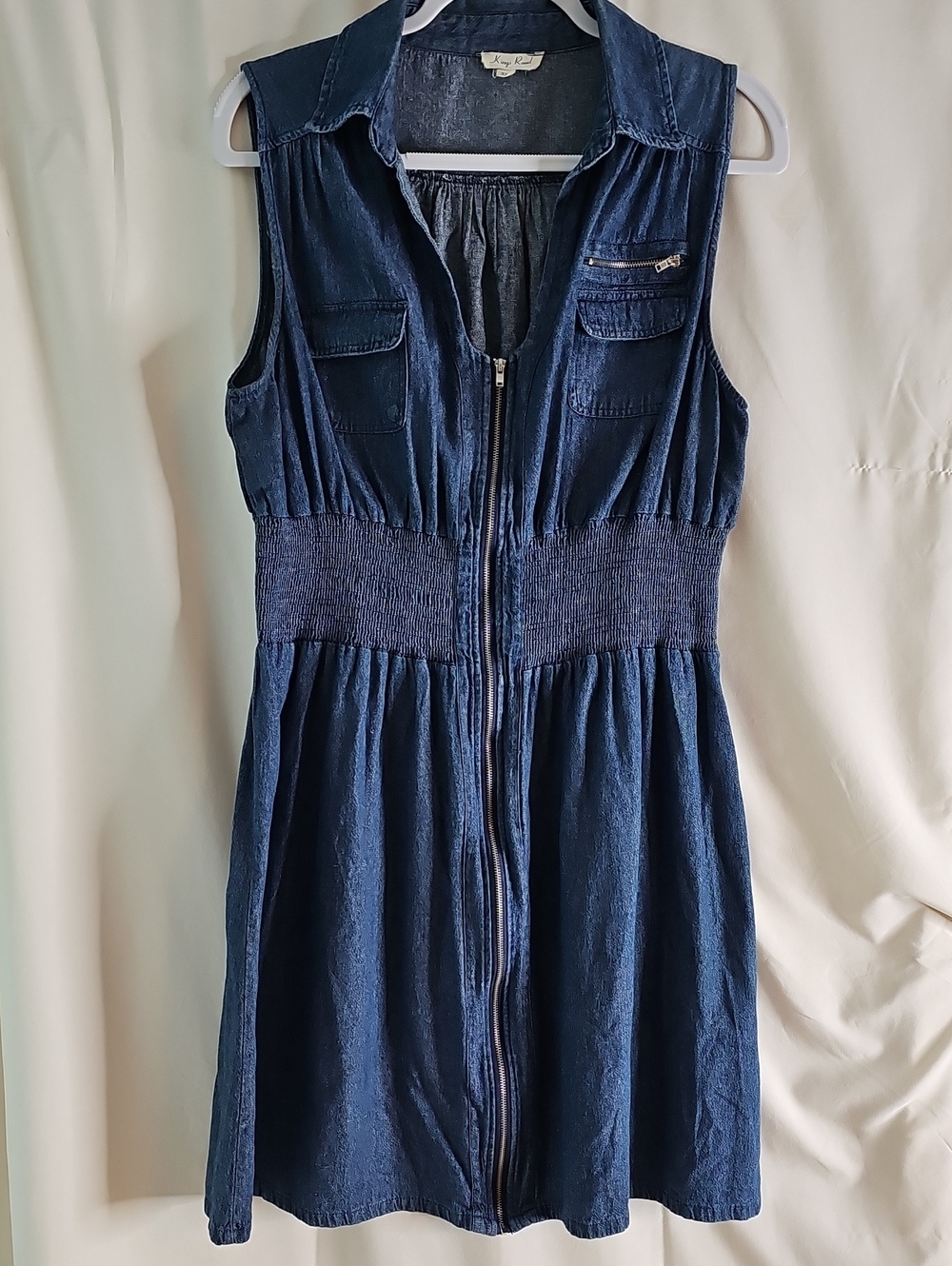 Kings Road 100% ShellCotton Sleeveless Dark Blue Denim Zip-Front Dress